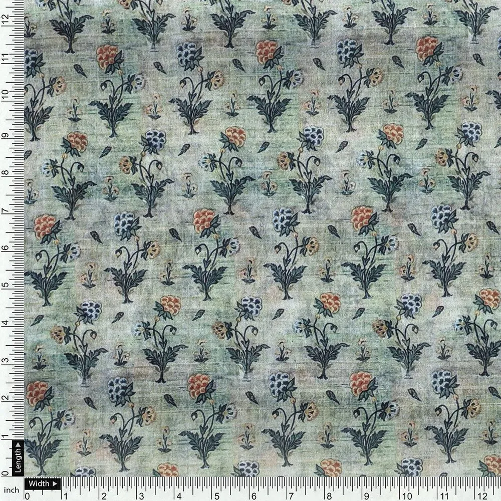 Beautiful Green Seamless Motif Flower Digital Printed Fabric - Weightless
