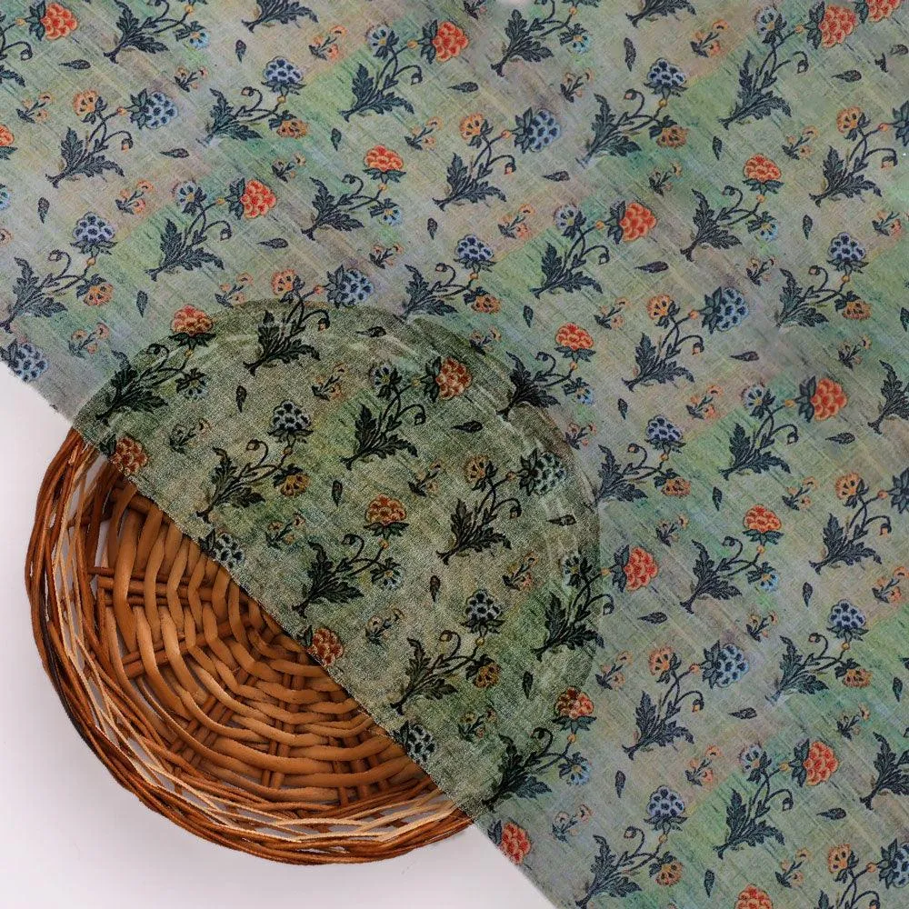 Beautiful Green Seamless Motif Flower Digital Printed Fabric - Weightless