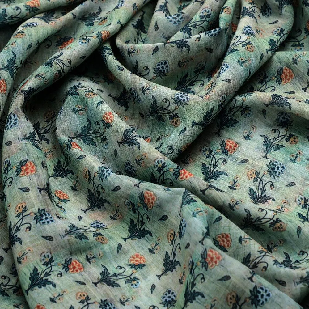 Beautiful Green Seamless Motif Flower Digital Printed Fabric - Weightless