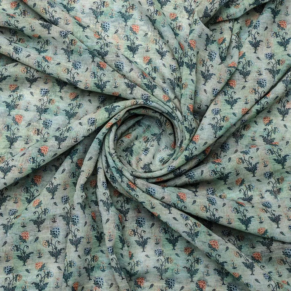 Beautiful Green Seamless Motif Flower Digital Printed Fabric - Weightless