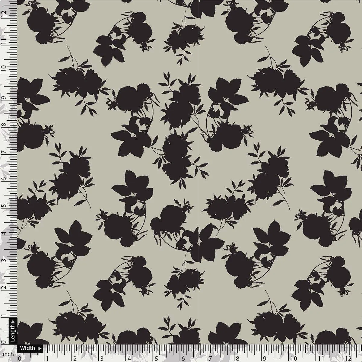 Black Floral Flower Digital Printed Fabric - Weightless
