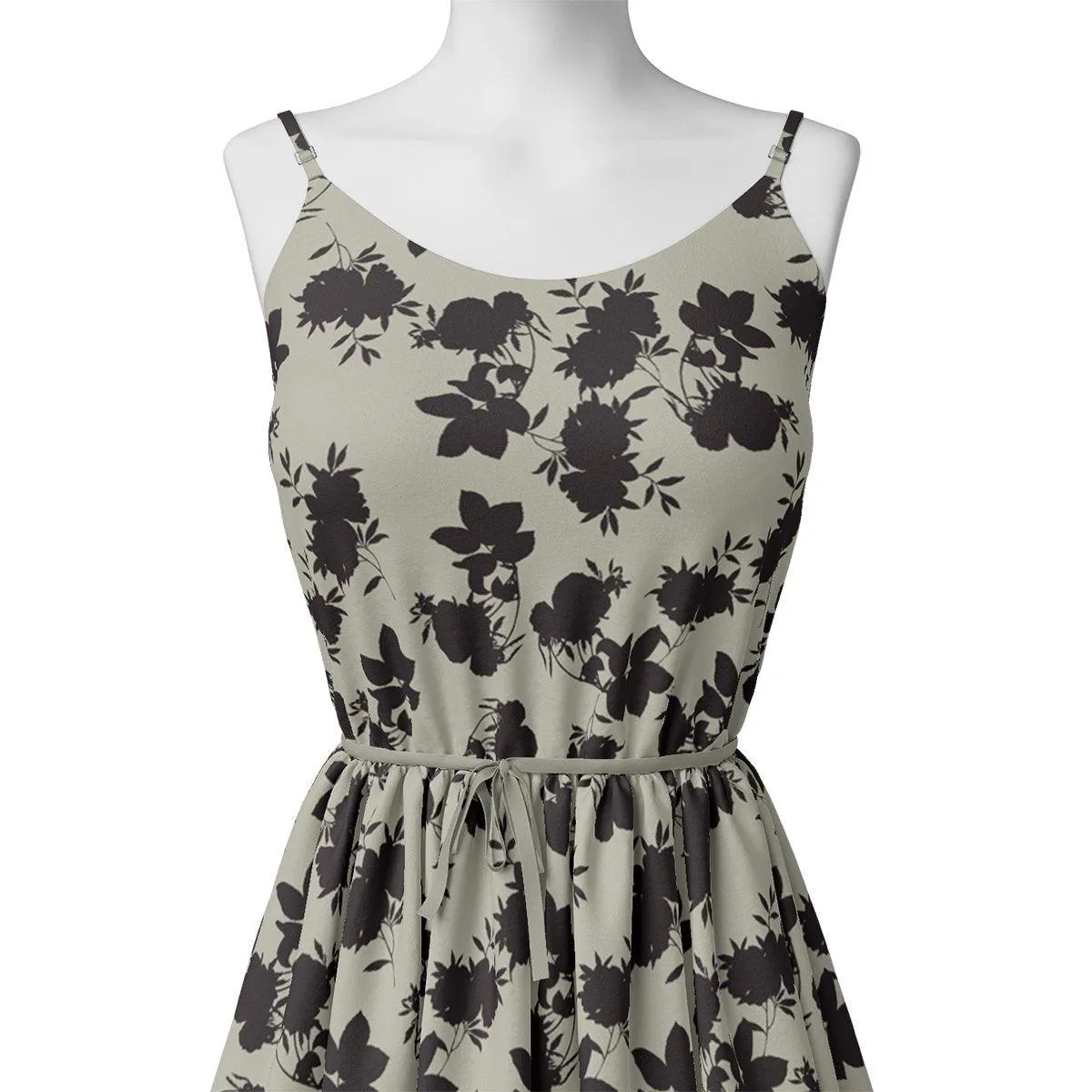 Black Floral Flower Digital Printed Fabric - Weightless
