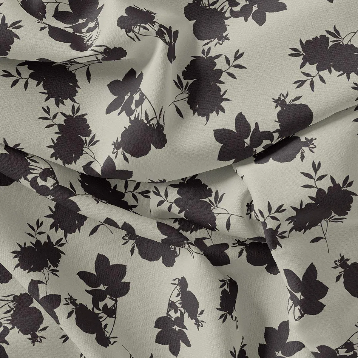 Black Floral Flower Digital Printed Fabric - Weightless