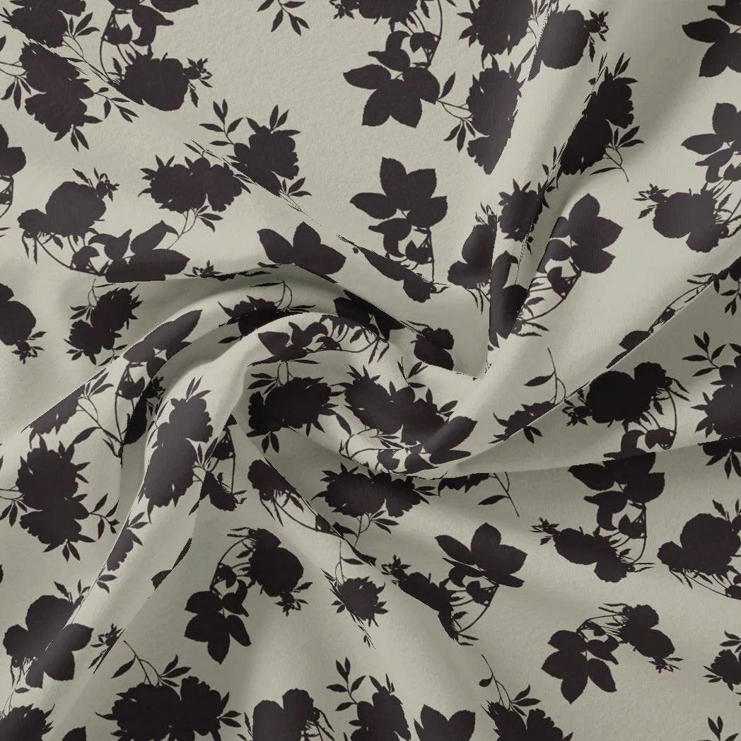 Black Floral Flower Digital Printed Fabric - Weightless