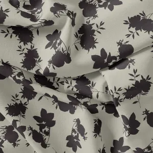Black Floral Flower Digital Printed Fabric - Weightless