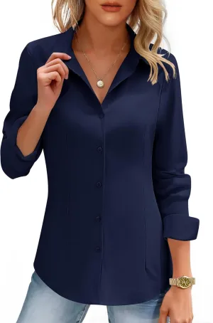 HOTOUCH Women's Button Down Shirts Long Sleeve Button-up Dress Shirt Fitted Business Collared Work Office Suit Blouses
