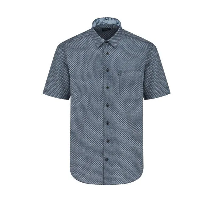 Leo Chevalier Mens Blue HBD Crescent Geo SS Non-Iron Sport Shirt