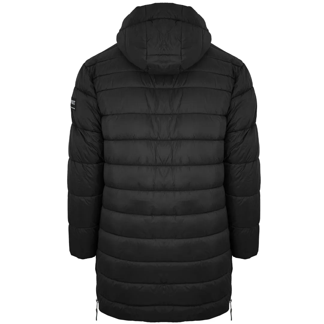 Plein Sport Padded Small Circular Logo Branded Black Long Jacket
