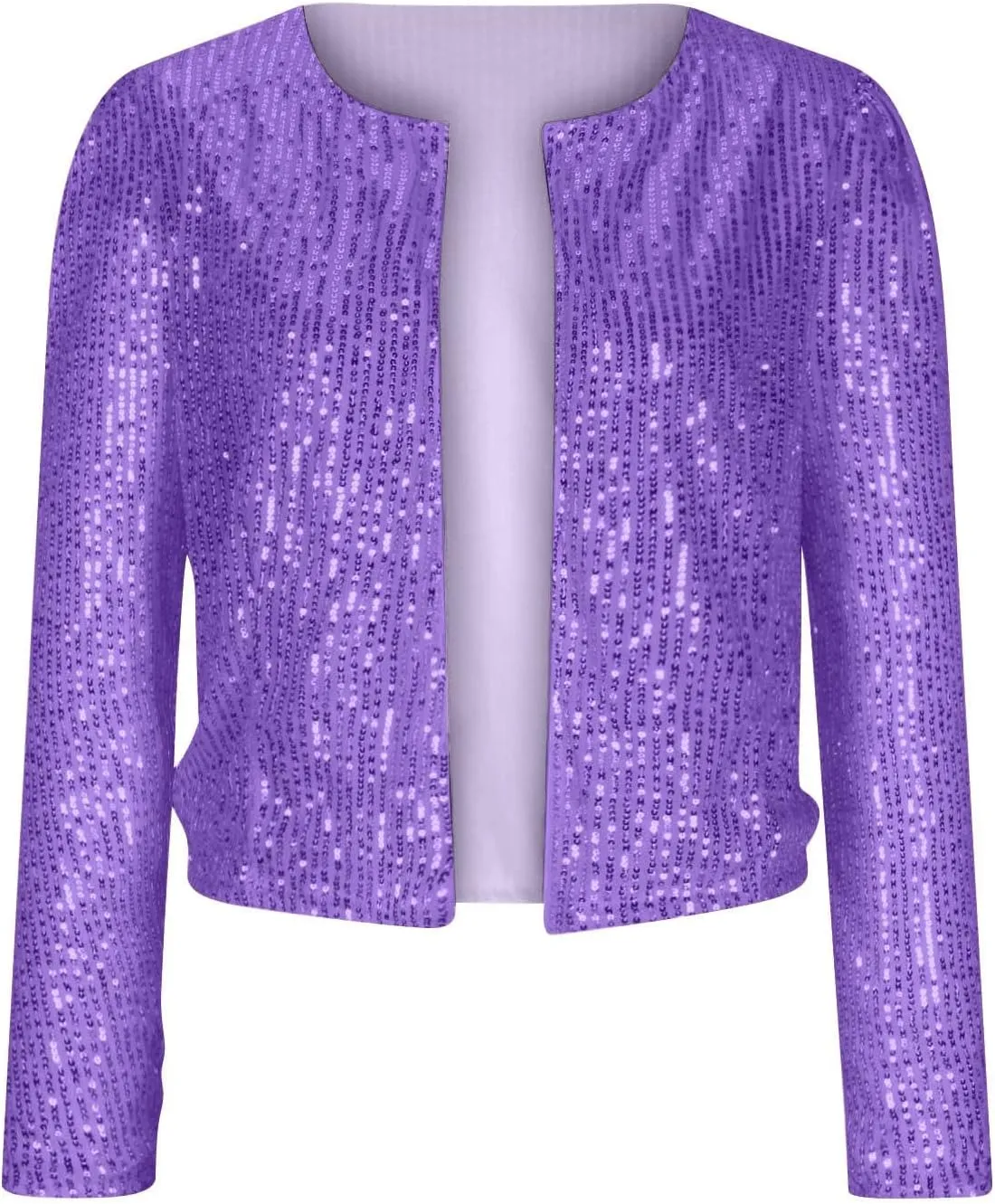 Women Trendy Sequin Jacket Open Front Long Sleeve Short Blazer Casual Coat Outerwear Glitter Sparkly Jackets